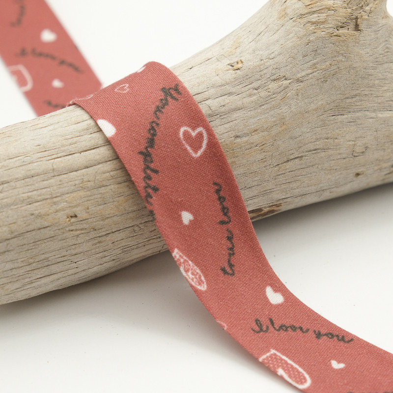 25MM Printed Bias Tape "I Love You" Brick - Maison Klem